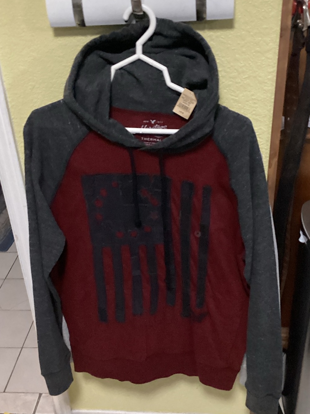 American Eagle Outfitters Hooded Pullover - Burgundy and Dark Gray